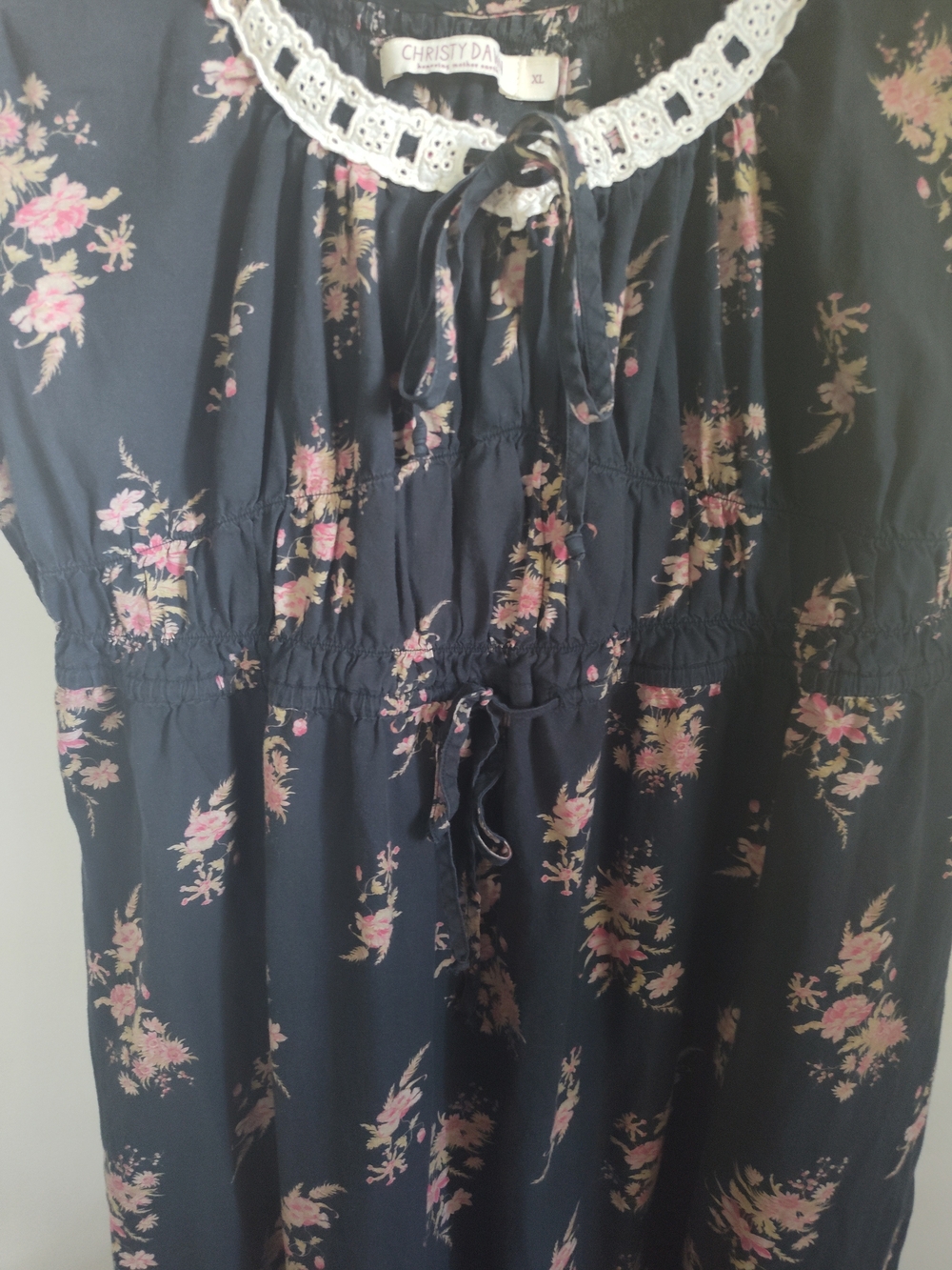 Christy Dawn Black Maxi Dress with Pink Floral Print and Cream Lace - Picture 4 of 5